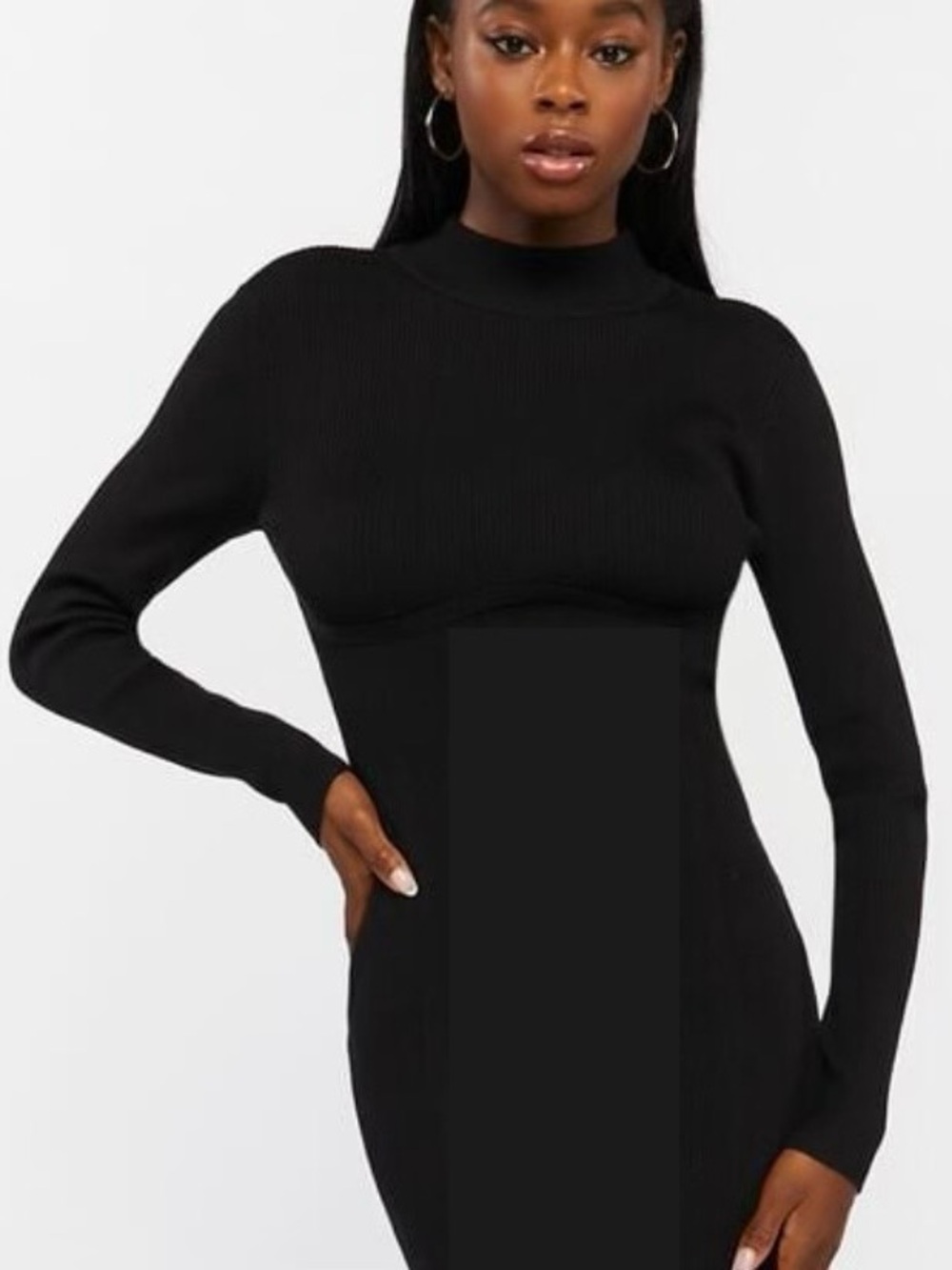 NWT Forever 21 Black Ribbed Bodycon Long Sleeve Dress